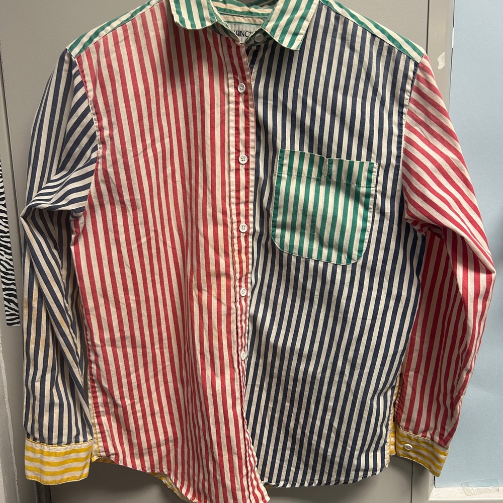 Cabin Creek Striped Button-Down Shirt in Red, Blue, Green, Yellow